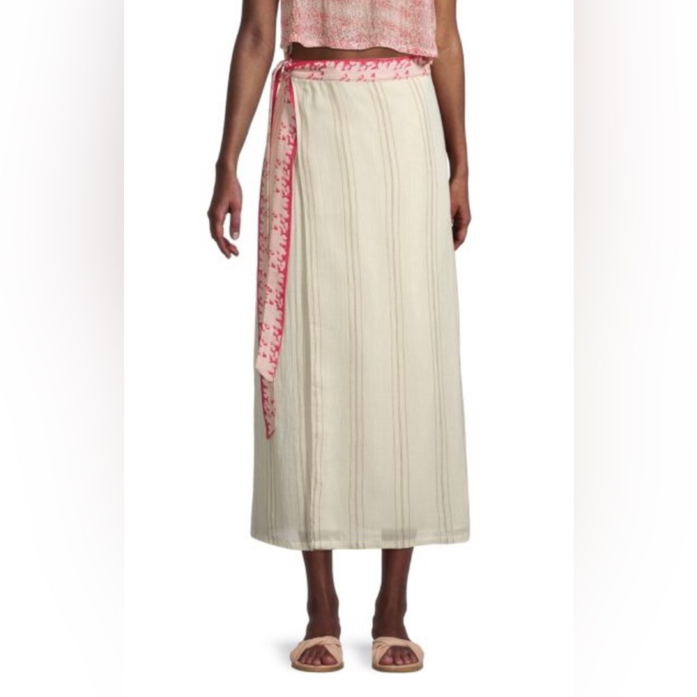 Free People Wrapped Around You Skirt Tie Waist Cream Midi Beachy Neutral Boho